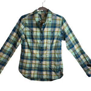 Duluth Trading Free Range Cotton Shirt Button Down Blue Plaid Size Small